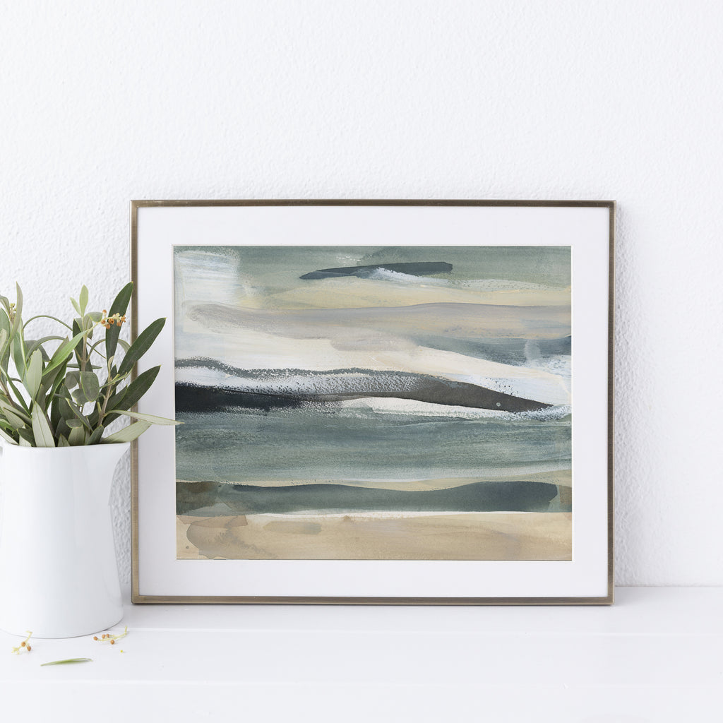 Lake Landscape Neutral Abstract Painting Wall Art Print or Canvas