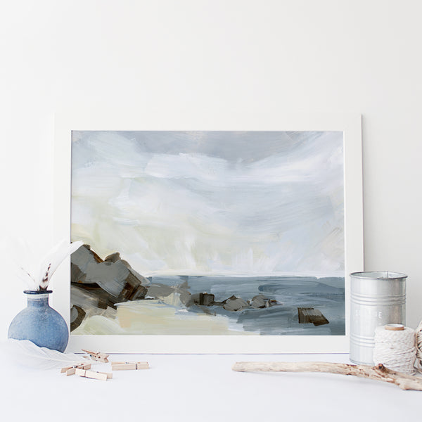 Coastline Neutral Painting Seashore Wall Art Print or Canvas – Jetty Home