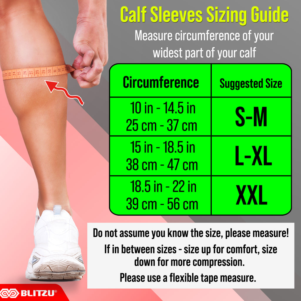 Calf Sleeves Size Chart for Leg Shin Splints Pain Relief & Support