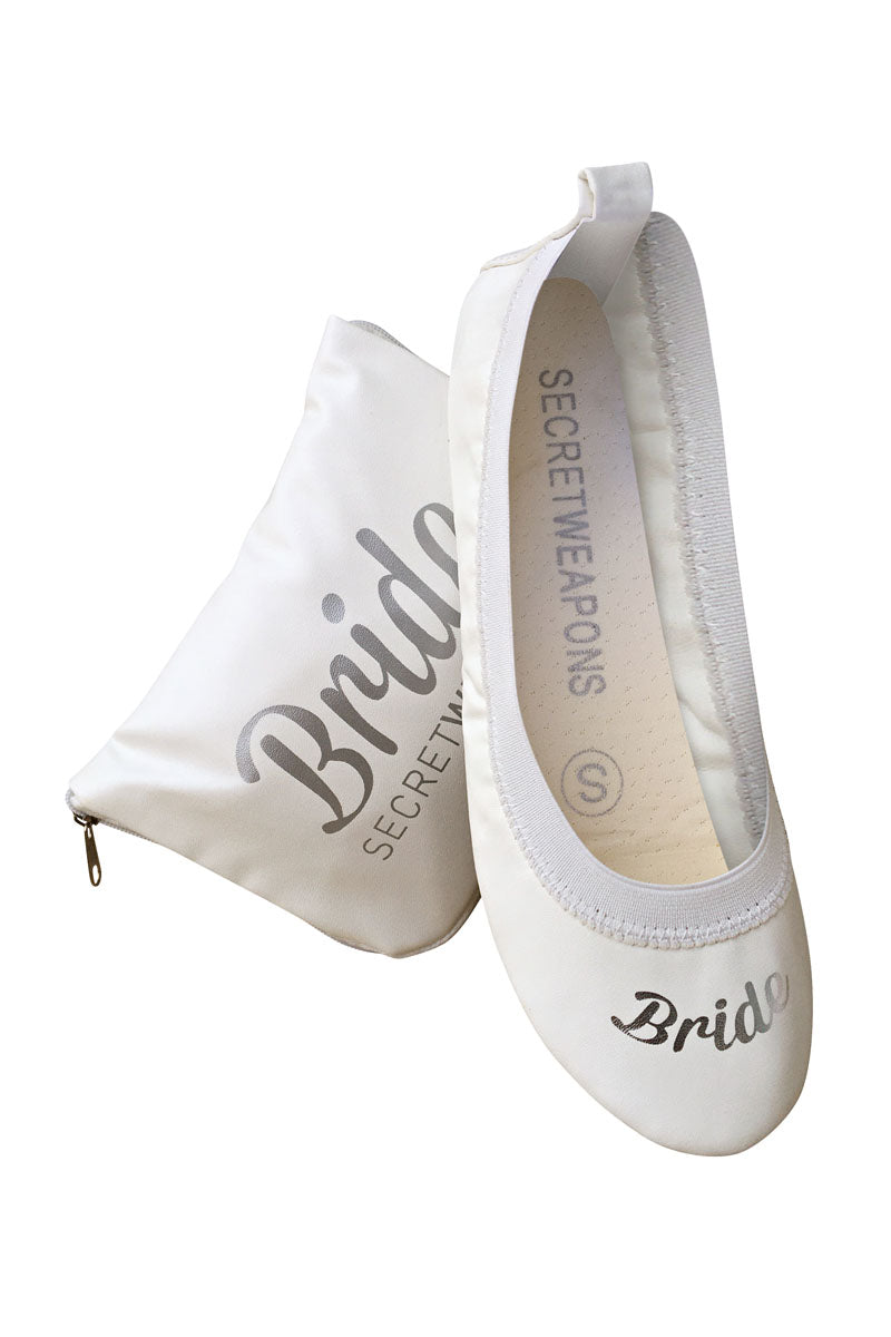 White Bridal Fold Up Ballet Flat Shoes 