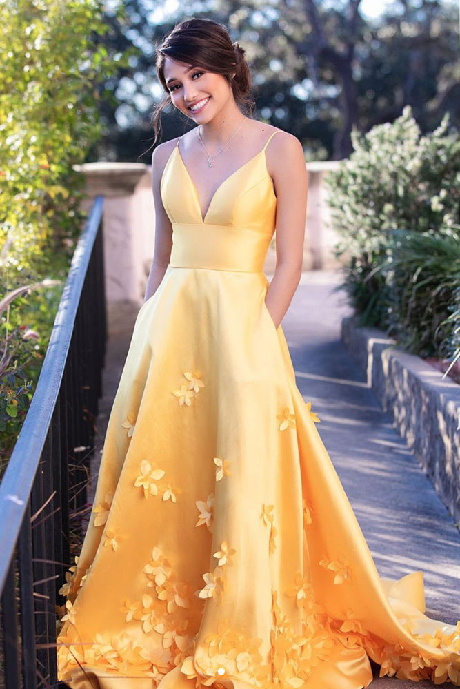 Yellow Satin Long Prom Dress Yellow Evening Dress Shdress 9468