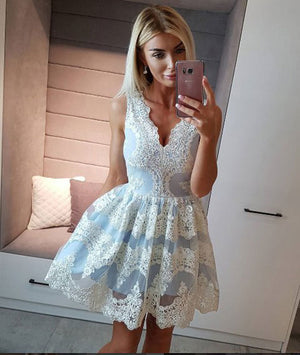 light blue lace cocktail dress