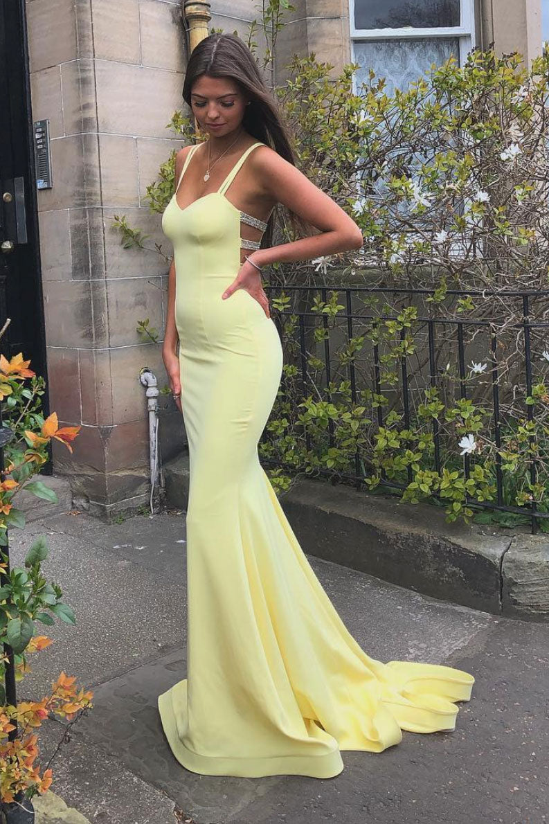 Simple Sweetheart Yellow Satin Long Prom Dress Yellow Formal Dress Shdress 6754