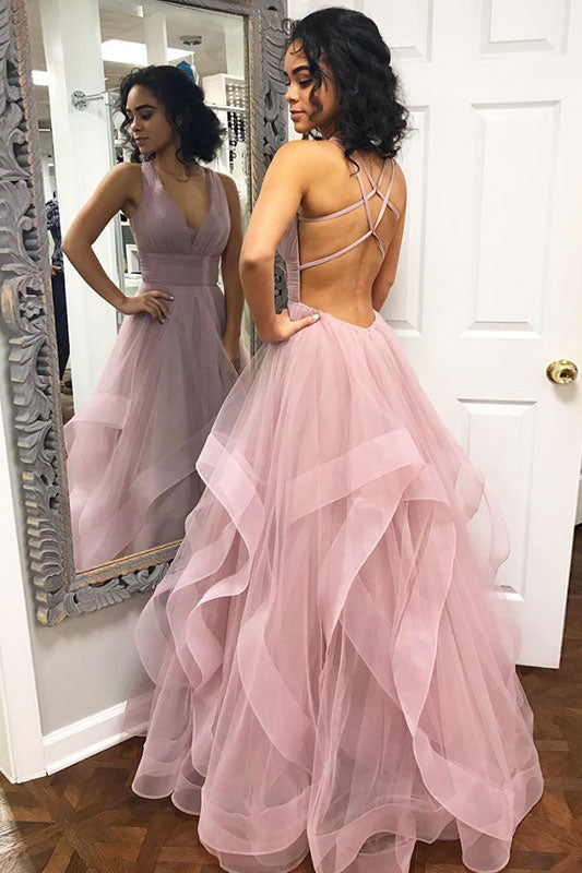 long pink tulle dress