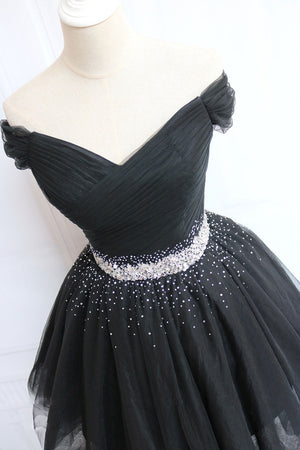 black off the shoulder tulle dress