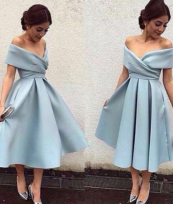 Simple Blue short prom dress, Retro 