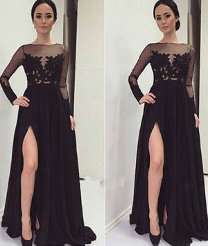 black lace sleeve prom dress