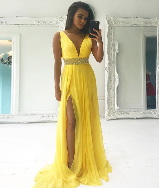 long yellow evening dress