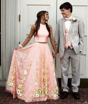 baby pink lace prom dress