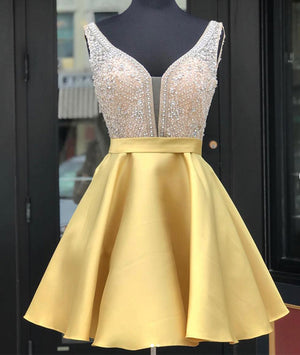 yellow sparkly prom dress