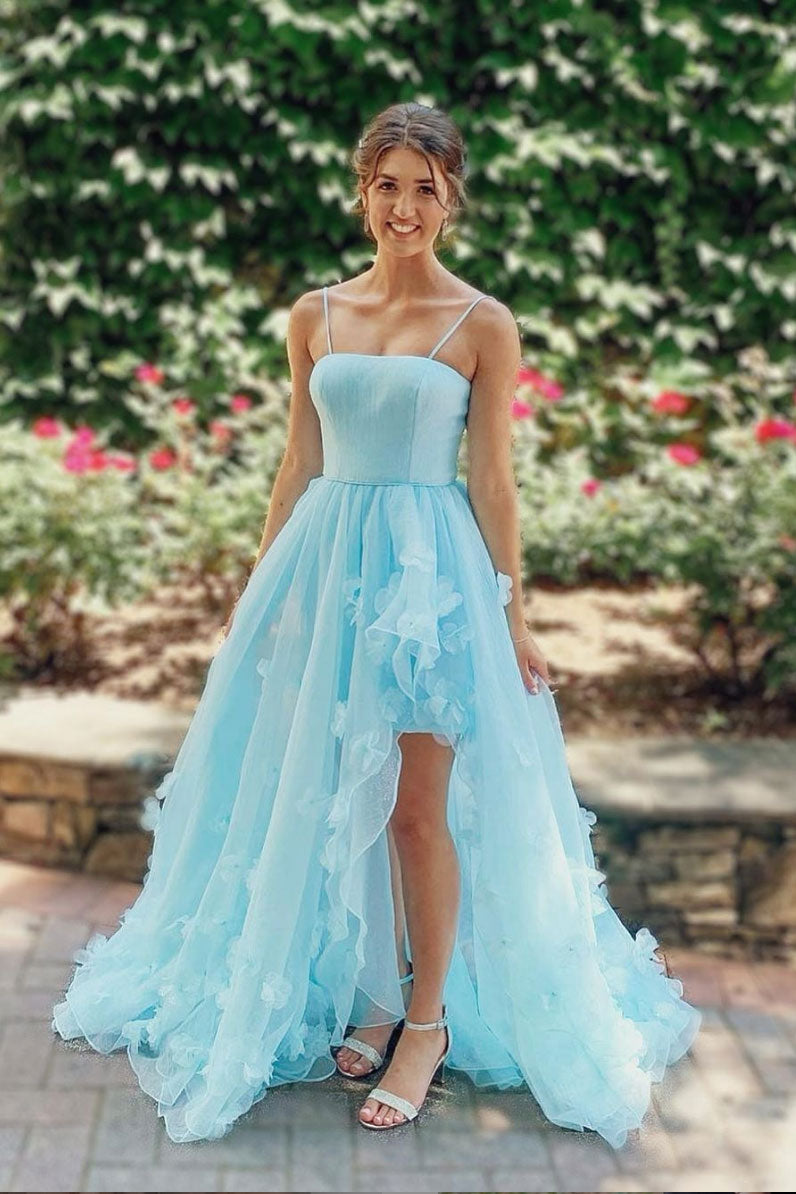 Blue tulle long prom dress blue formal dress – shdress