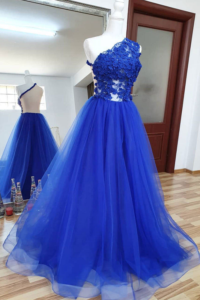 Blue Tulle Lace Long Prom Dress Blue Tulle Formal Dress Shdress 4579