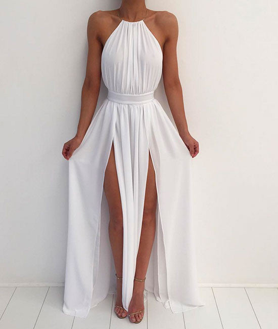 white backless evening gown