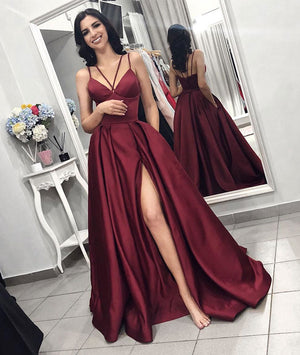 burgundy silk prom dress
