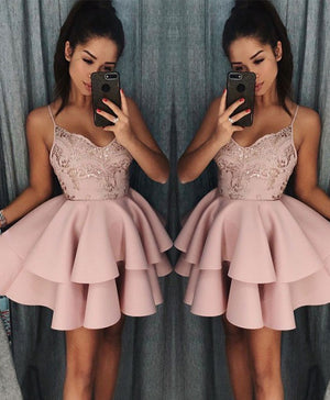 Pink sweetheart sequin short prom dress 