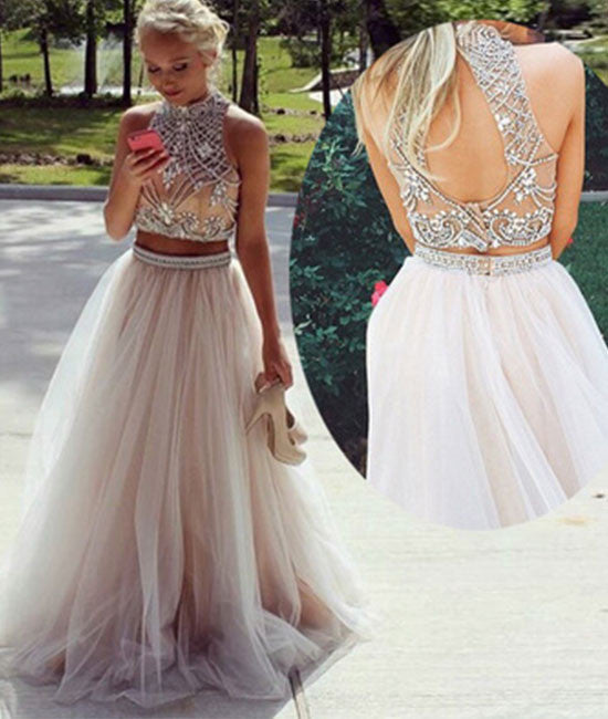 2 piece long prom dress