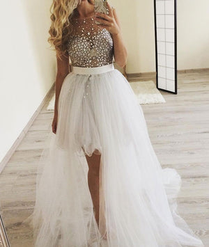 white prom dress with rhinestones