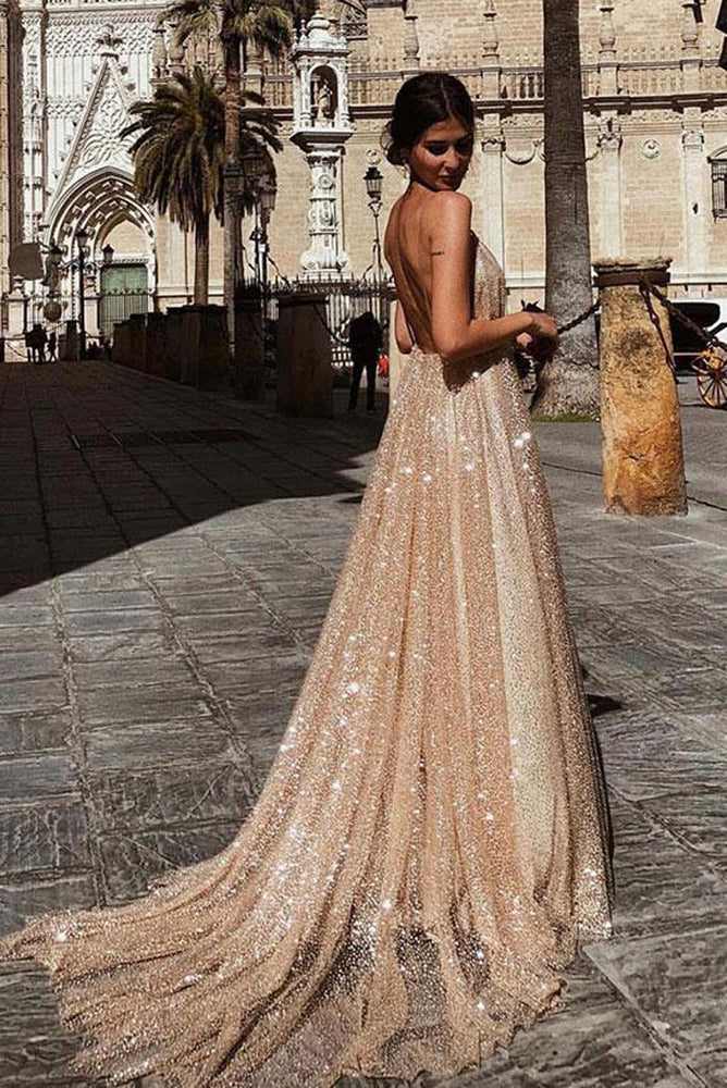 champagne sequin formal dress