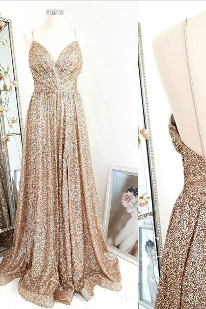 grey and gold prom dress