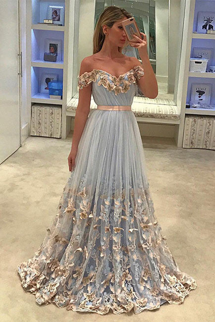 light blue tulle prom dress