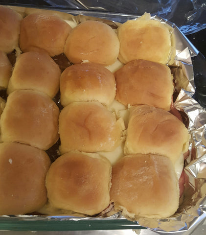 Garlic Ham & Cheese sliders with tops