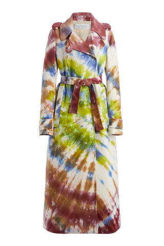 Gabriela Hearst Michael Tie Dye Cashmere Coat with blue green and brown pattern on white background