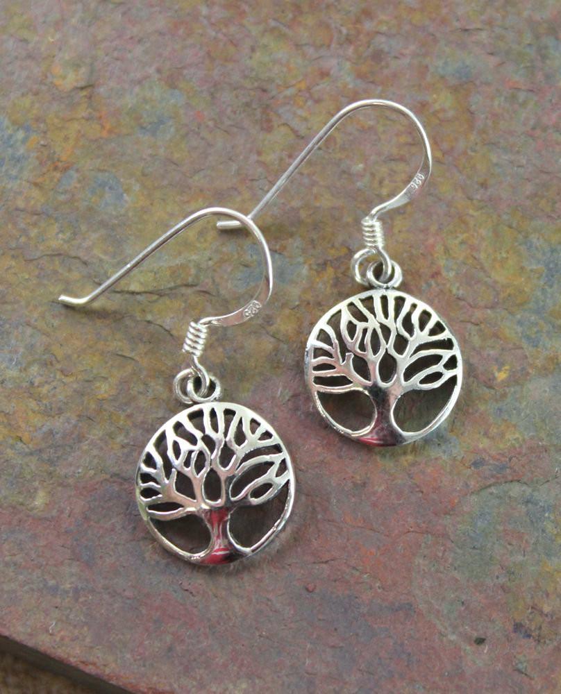 Elegant Sterling Silver Tree of Life Earrings - DharmaShop