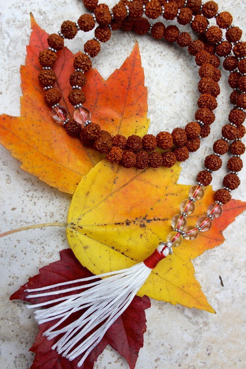 RUDRAKSHA & CHAKRA Crystal Necklace, Mala - Handmade Jewelry, Beaded N –  Throwin Stones