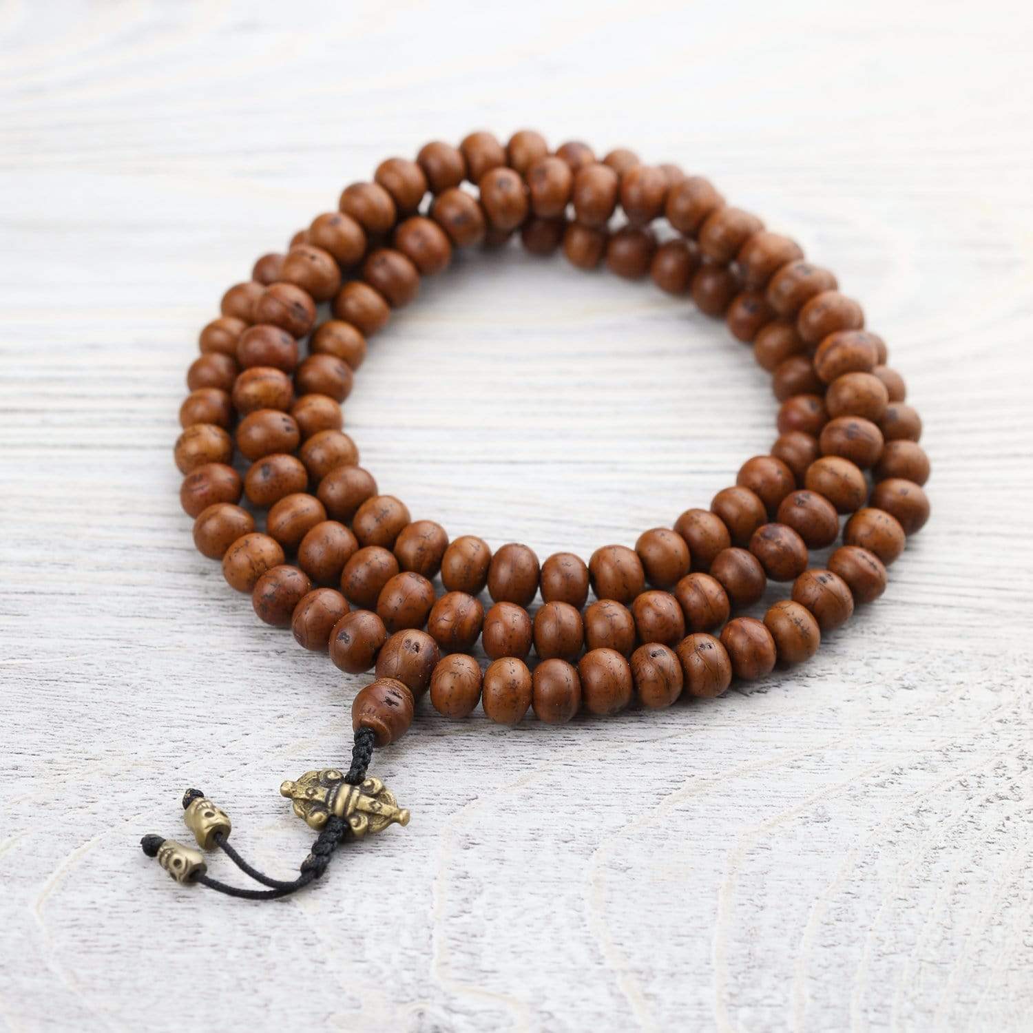 108 Natural Bodhi Seed Mala Prayer Beads, Traditional Inlay