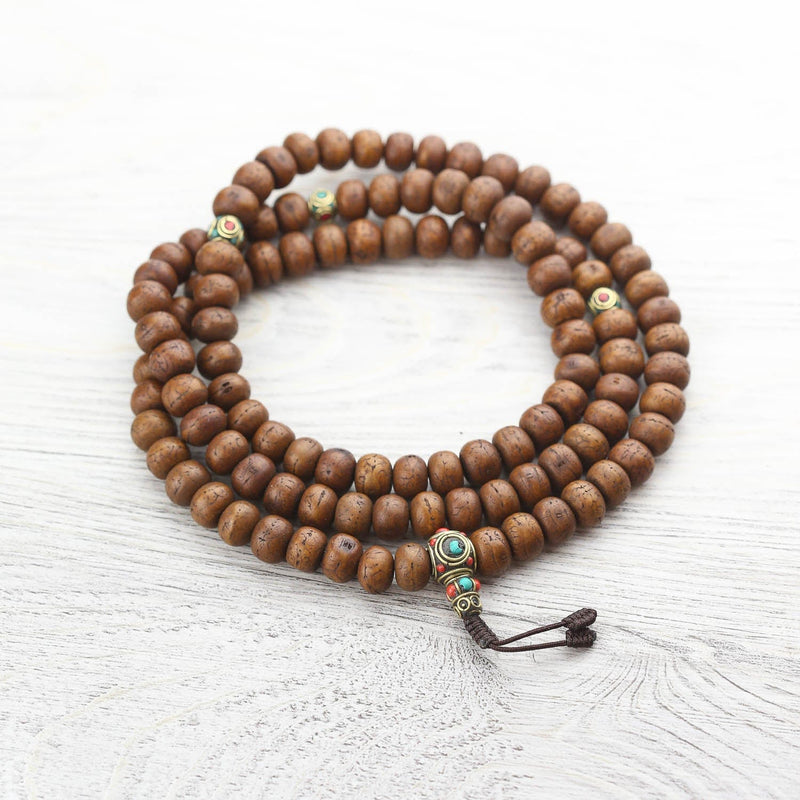 108 Authentic Bodhi Seed Mala Prayer Beads With Dorje & Tibetan