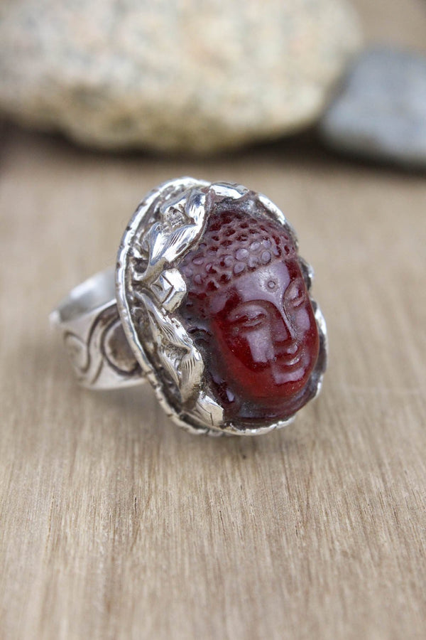 Revitalizing Garnet Adjustable Buddha Ring - DharmaShop