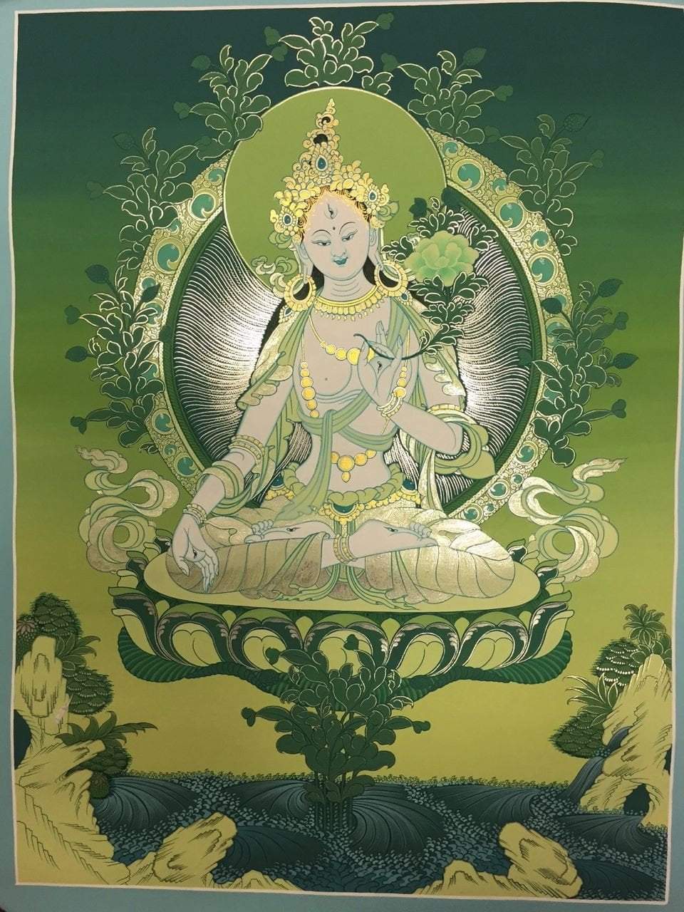 Handmade Green tara Tibetan Thangka Painting - DharmaShop