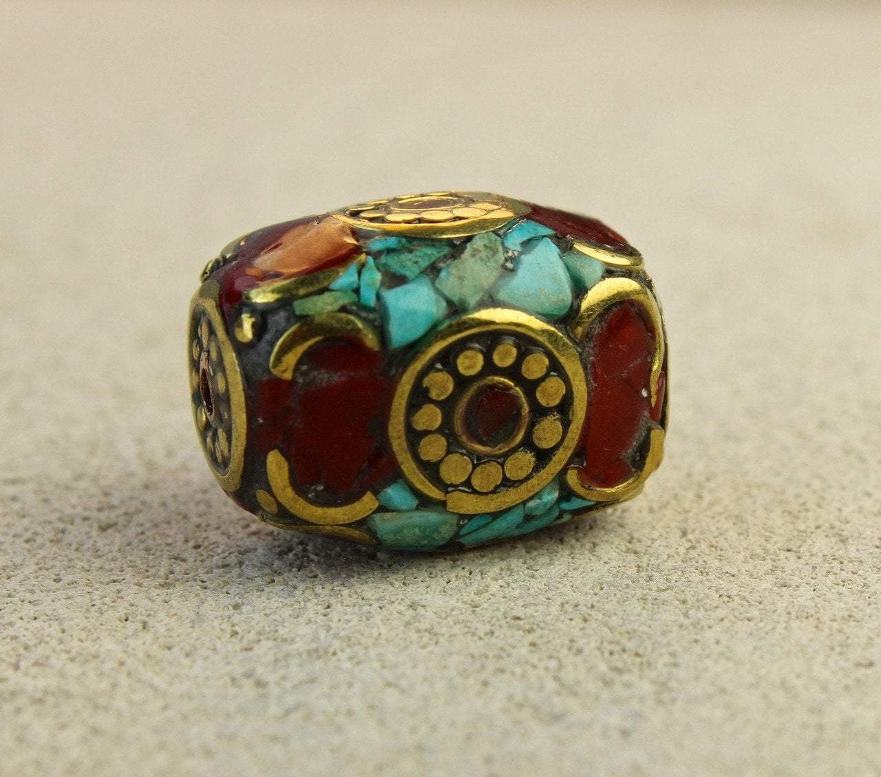 Tibetan turquoise & brass bead – One Glance~Jewelry Supply & Design