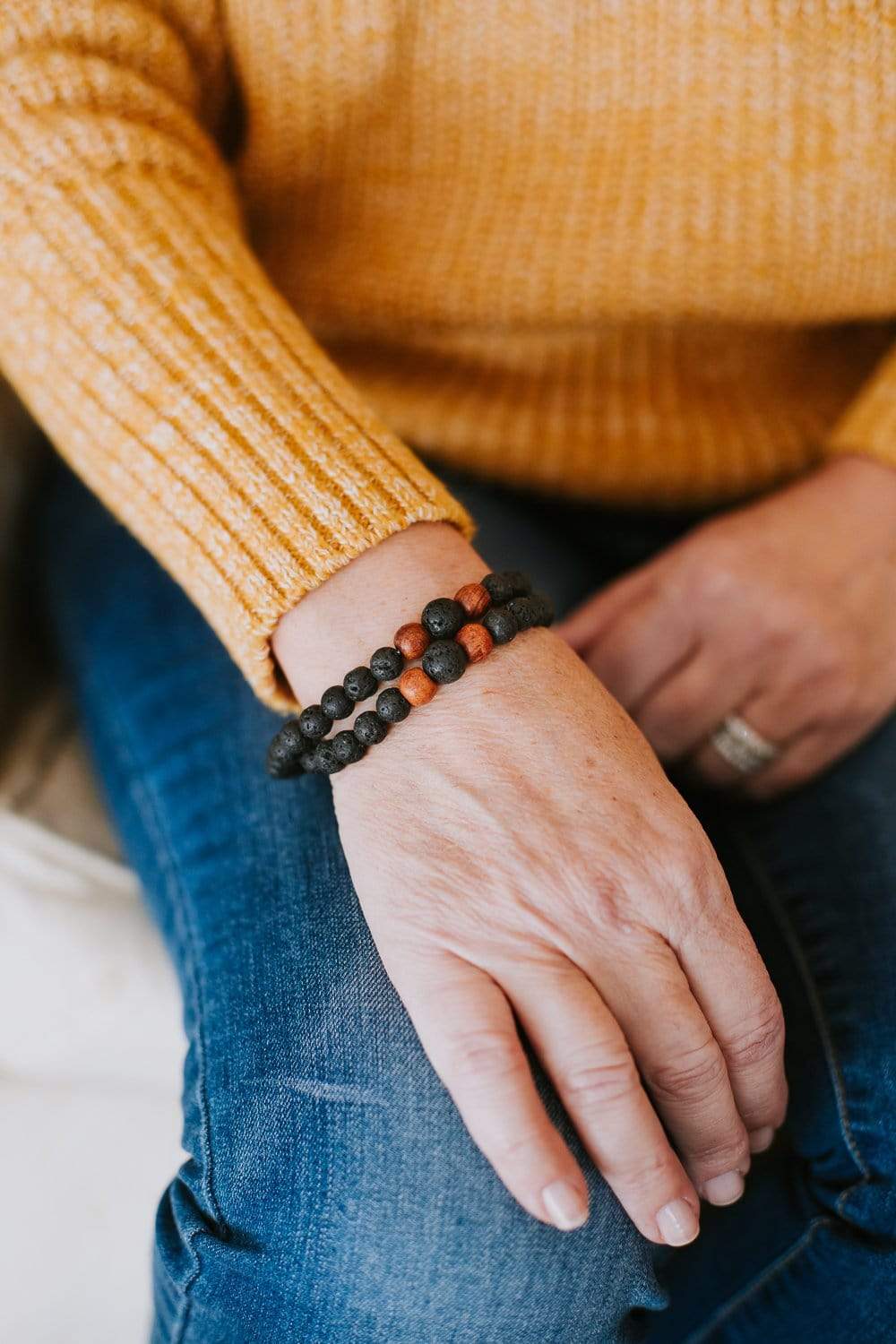 Double Wrap Lava Rock and Thai Wood Beads Mala Bracelet Necklace ...