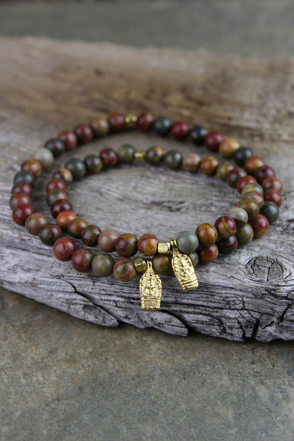 Meditative Buddha and Red Creek Jasper Wrist Mala - DharmaShop