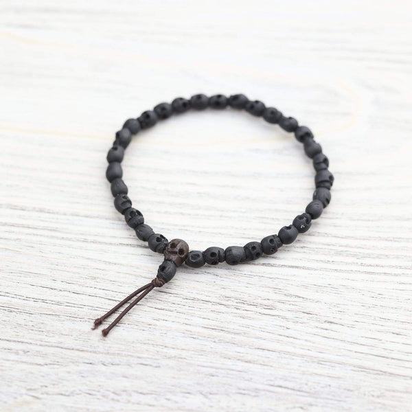 Tiny Black Wooden Skull Wrist Mala Bracelet - DharmaShop