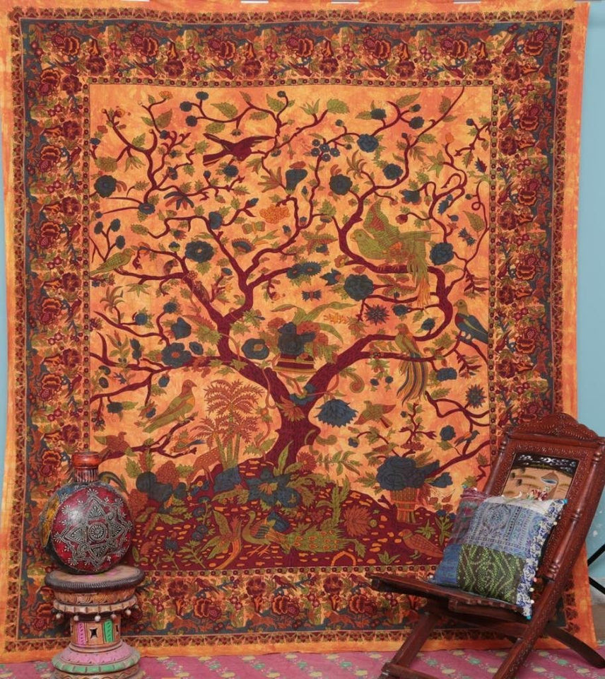 Orange Tree Of Life Bohemian Wall Hanging Tapestry Boho Decor Dorm Free Shipping