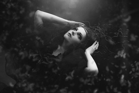 Witchy Vampire Woman In a Forest Monochrome