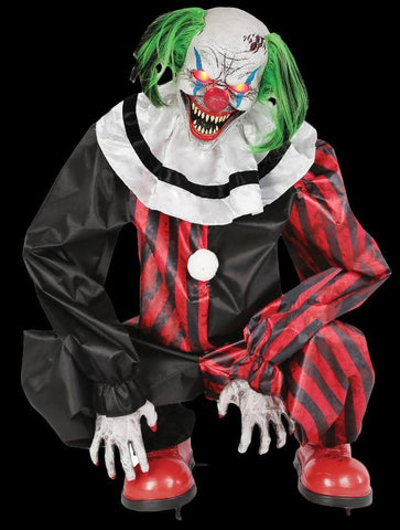 Crouching Clown Red Electronic Animated Clown Prop