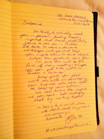 Dr Sara Parkers comments in The Little Fair Trade Guest book - April 17 Manchester UK