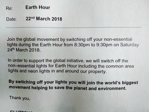 Earth Hour 2018 Notice, Dubai, UAE with Sabeena Ahmed