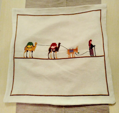 Fair trade Hand embroidered cushion cover produced by the Surif Ladies Cooperative Hebron