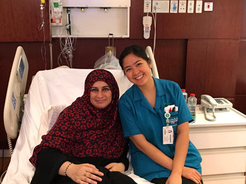 Sabeena Z Ahmed with Nurse Candy Lou, Ruptured Cyst Surgery, March 2020, Dubai, UAE