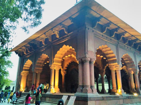 Diwan E Aam Building at the Lal Qilla Red Fort Dehli, India at sunset visited April 2019