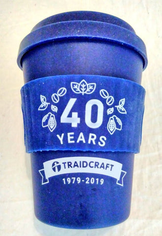 Traidcraft 40th Anniversary edition ecoffee cup, Plastic Free july, Sabeena Ahmed