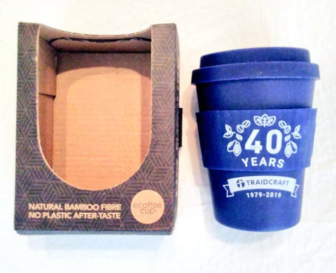 Traidcraft 40th Anniversary edition ecoffee cup and sustainable packaging, Plastic Free july, Sabeena Ahmed