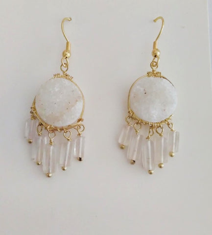 Tara projects fairtrade white and gold earrings gift - Sabeena Ahmed