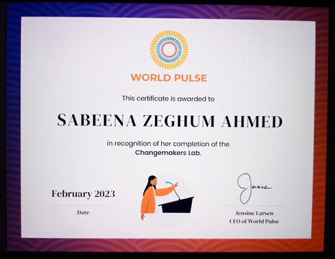 World Pulse Changemaker Lab Programme February 2023 Certificate Sabeena Z Ahmed