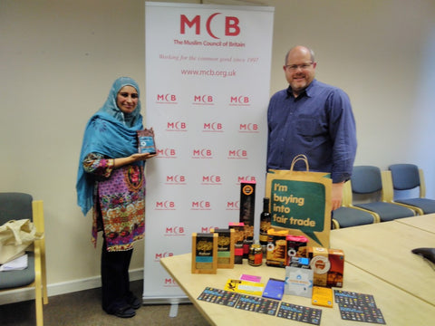Sabeena Ahmed of The Little Fair Trade Shop with Alistair Menzies Traidcraft meeting with Dr Jamil Sherif and Mrs Nasima Begum at The Muslim Council of Britain 10th November 2016