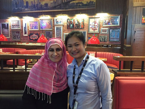 Sabeena Ahmed and Jillian Gay at TGI Friday's, Dubai Mall, Dubai UAE - Acts of kindness with Kindness.org